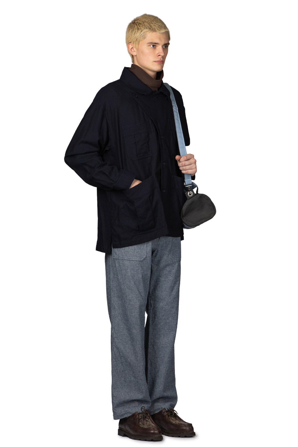 ts(s) - Wool Cotton Chambray Twill Cloth Military Shirt Jacket - Navy